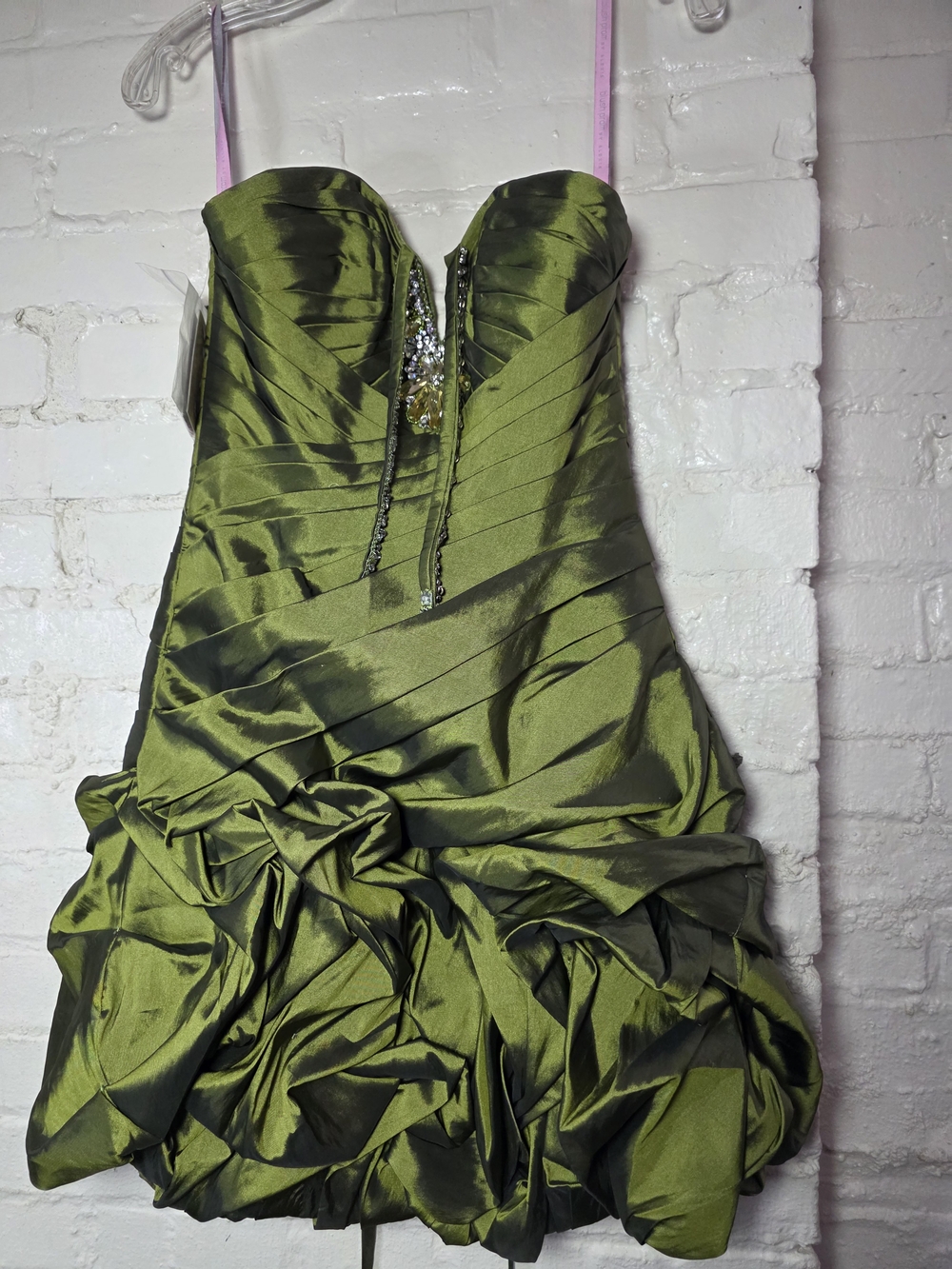 Olive Green Strapless Bubble Hem Party Dress